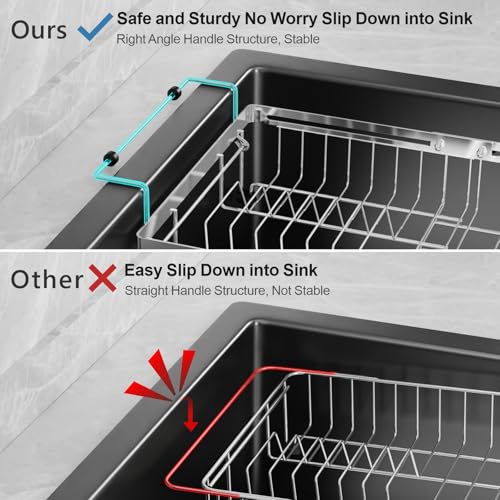 Over Sink Dish Drying Rack (Silver / 12.8"W | Fits Inner Sink 13.4"-22"L)