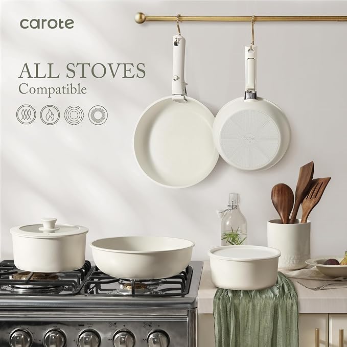 22pcs Pots and Pans Set Non Stick (Cream White / 22 Piece)