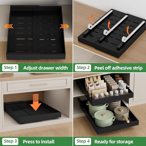 4 Pack Expandable Pull Out Cabinet Organizer (21"D X 9-14"W (4 Pack) / Black)