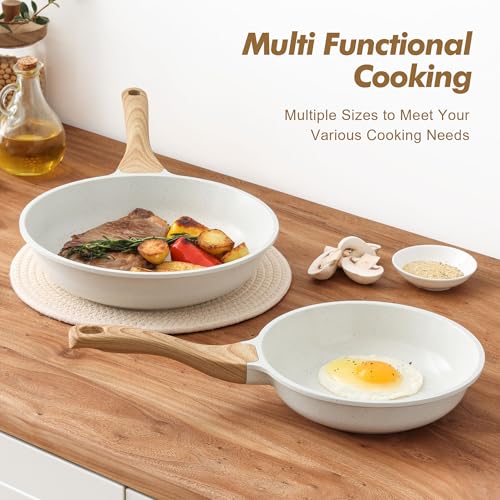 Ceramic Nonstick Frying Pan Skillets (White / 8+10 Inch)