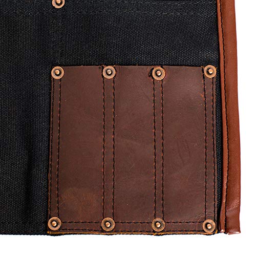 Waterproof Waxed Canvas Tool Apron With the Adjustable Genuine Leather Belt (Black)