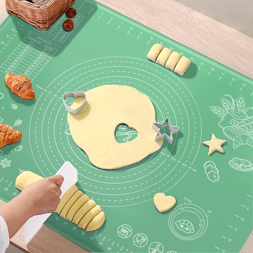 Silicone Pastry Mat 28" x 20" Extra Thick Non Stick Baking Mat with Measurements and Edge Heightening (Green / 28"L x 20"W)