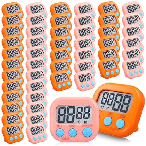 50 Pieces Digital Kitchen Timer Bulk (Pink, Orange)