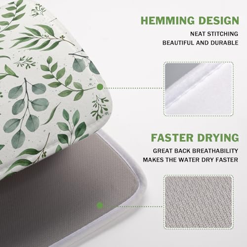 Sage Green Dish Drying Mat 16x18 In Absorbent Reversible Eucalyptus Leaves Plant Drying Mat Green Plant Dish Drying Rack Mat Spring Summer Themed Dish Drainer Mat for Kitchen Counter Coffee Bar (Sage Green / 16" x 18")