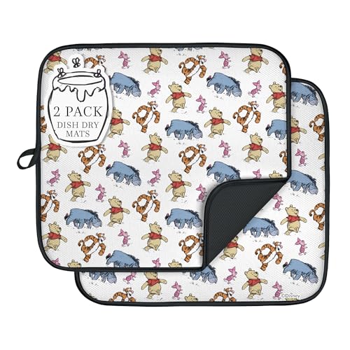 Disney Winnie the Pooh Dish Drying Mat for Kitchen Counter (16" x 18" / Pooh & The Gang (Black))