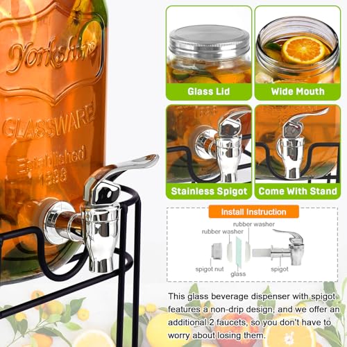 2 Pack 1 Gallon Drink Dispenser with Stainless Steel Spigot & Ice Core