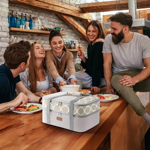 Insulated Double Decker Casserole Carrier (Gray / 15.7 x 11.4 x 8.3inch)