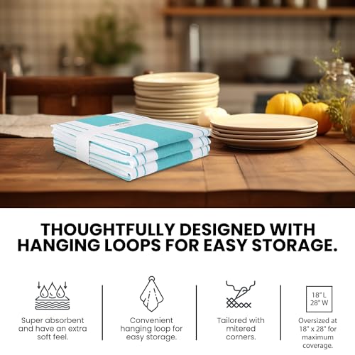 Stripe Kitchen Towels Mordern Design Centreband Dish Towels Boho Stripe Absorbent Festive Gift Set of 3 Pantry Reusable Kitchen Dish Towel (Blue (Modern (3 Pack)))