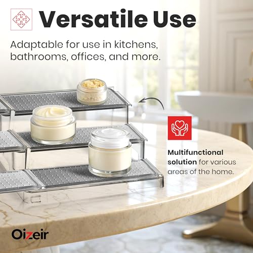 3 Tier Expandable Spice Rack Organizer for Cabinet (2-Pack / Clear)