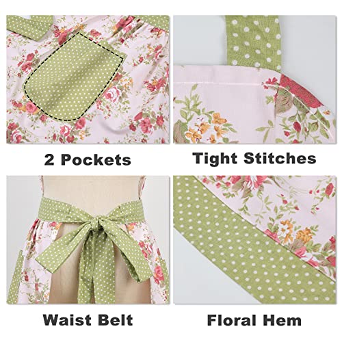 Kitchen Aprons for Women with 2 Pockets (Green-adult)