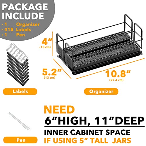 Pull Out Spice Rack Organizer for Cabinet (Two 2"W Drawers, 1-Tier)
