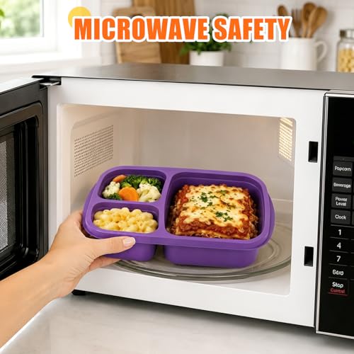 4 Pack Bento Lunch Box Set 3 Compartment Food Storage Containers Wheat Straw Meal Prep Lunch Box Plastic Food Storage Containers (4 Pack (Vivid Colors))