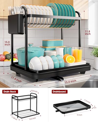 2 Tier Dish Drying Rack (Black / Large)