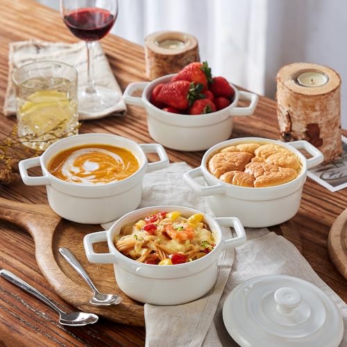 Mini Cocotte 12oz Ceramic Casserole Dish Set with Lid (White / 12oz)