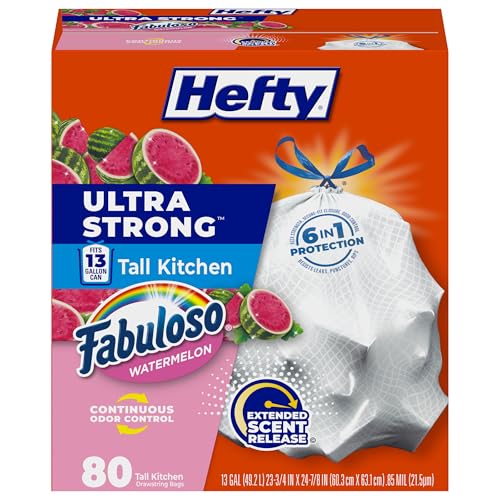Ultra Strong 13 Gal Kitchen Trash Bags (Fabuloso Watermelon - White / 80 Count (Pack of 1))