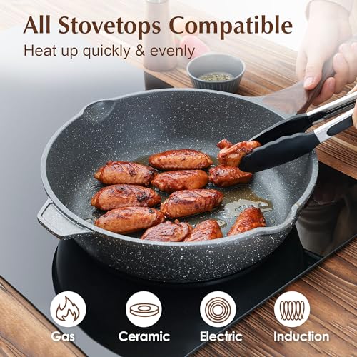 Nonstick Deep Frying Pan Skillet (Gray / 11-inch/4.5QT)