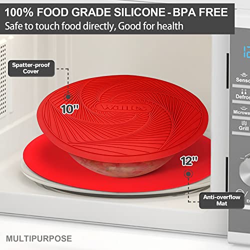 12 10 Inch Silicone Microwave Mats (10+12in, 2 Red Microwave Mat)