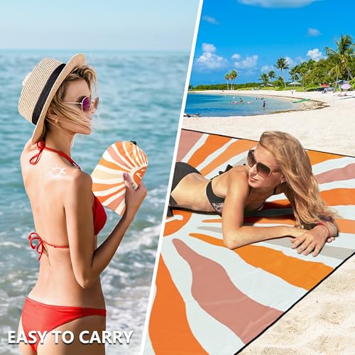 Beach Blanket Mat Waterproof Sandproof for 2 (Sunny Smile / 79" X 83"（1-4person）)