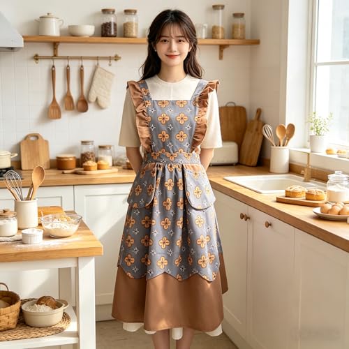 Retro Kitchen Apron for Women with Pockets (Grey)