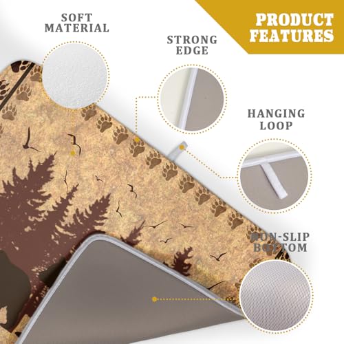 18"x24" Brown Bear Dish Drying Mat Rustic Forest Wildlife Woodland Dish Drainer Mats for Kitchen Countertop Farmhouse Animal Paw Print Fast Dry Microfiber Dish Drying Pad Decoration (24" x 18")