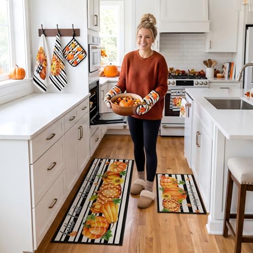 10 Pcs Fall Kitchen Decor Hello Pumpkin Kitchen Accessories Set (Black,white,orange / Pumpkin Sunflower)