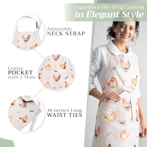 Aprons for women with Pocket 100% Cotton Pack of 1 (130 - Barnyard Rooster)