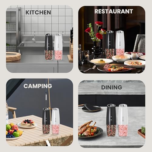 Rechargeable Gravity Salt Pepper Grinder Set (Rechargeable/2pcs/Black&White)