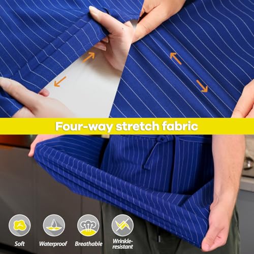 Stripe Stretch Apron Chef Aprons for Men with 2 Pockets Waterproof (Royal Blue)