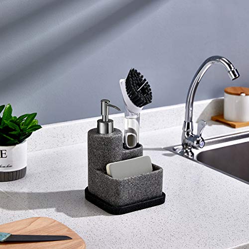 Black Soap Dispenser with Sponge Holder (Granite Effect / 3 in 1)