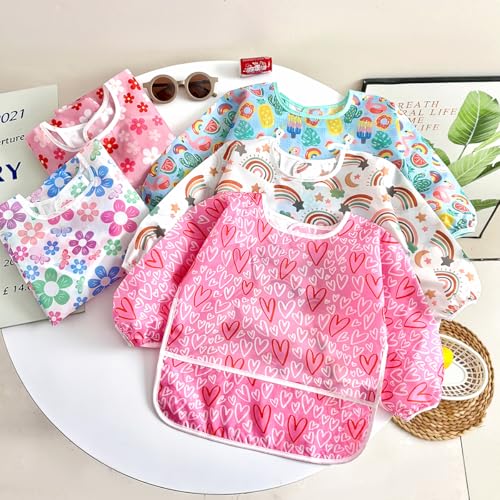 5 Pack Baby Long Sleeve Bibs (Pink)