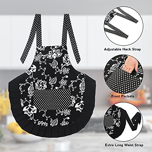 Vintage Floral Kitchen Apron for Women (Black-floral)