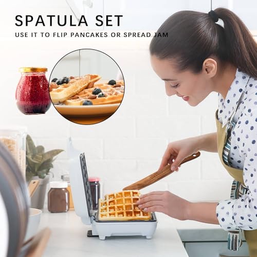 Flat Wooden Spatulas for Cooking (Thin 11inch / Teak Brown)