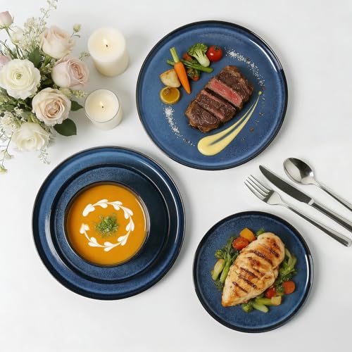 Stoneware Dinnerware Sets for 4 (Midnight Blue / 4-Set(12pcs))