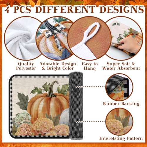 10 Pcs Fall Pumpkin Kitchen Decor Set Kitchen Towels Pot Holders Oven Mitts and Rugs Set Thanksgiving Towels for Baking Cooking BBQ Autumn Home (Beige, Orange / Vintage)