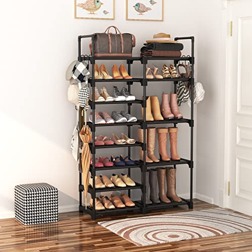 Shoe Rack Organizer (Black / 8 Tier - 2 Row（33.4''W）)