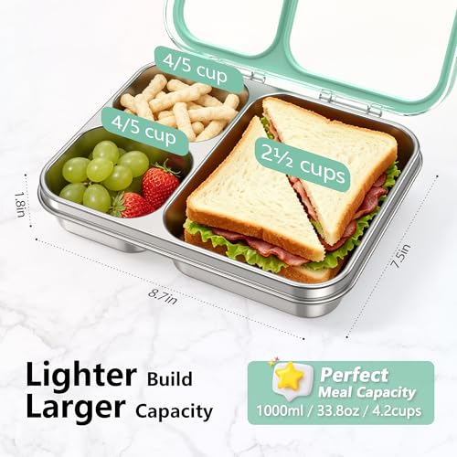 Stainless Steel Bento Lunch Box 3 (Green / 34oz (1000ml))