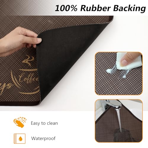 Coffee Bar Mat Hide Stain Rubber Backed Absorbent Drying Mat Modern Kitchen Drying Mat Easy Clean (Brown Grid / 19" x 12")