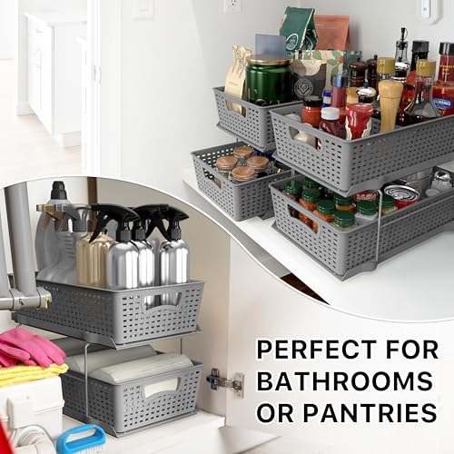 2 Tier Pull Out Sliding Drawer Under Sink Storage (Gray)