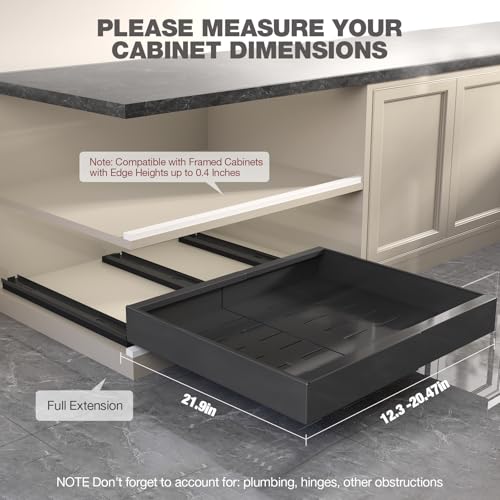 2 Pack Pull Out Cabinet Organizer 22" Deep (Black / 22"D x 12.3"-20.5"W(2Pack))