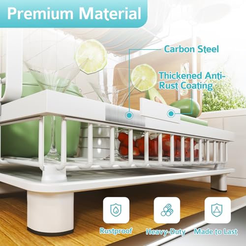 2 Tier Dish Drying Rack for Kitchen Counter (White)