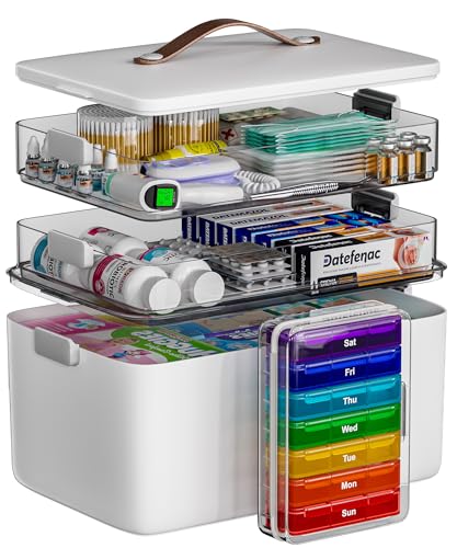 3 Tier Medicine Organizer with Leather Portable Pill Case (Regular 3-Tier Set)