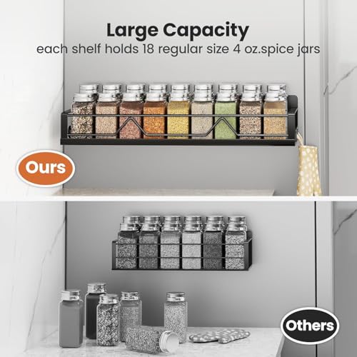 16.9 Inch Wide Large Capacity Magnetic Spice Rack for Refrigerator (6 Pack - Wide / Matt Black)