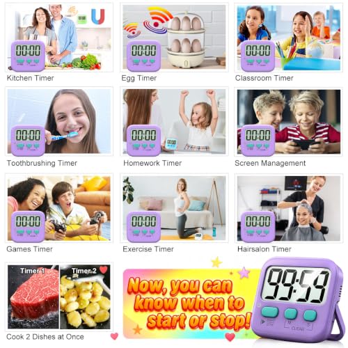 2 Pack Digital Timer for Kids Classroom Kitchen Timers for Cooking (Fresh Purple)