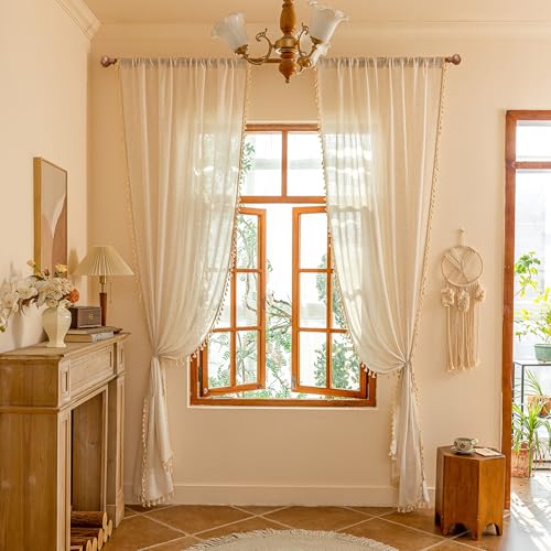 Linen Boho Curtains for Living Room Bedroom (Z-linen / 50"W x 84"L (Pack of 2))