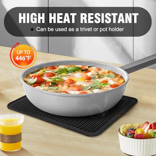 XXL Silicone Trivet 16 Inch and Trivets Mats 12 Inch (16+12in, 3 Black Rectangle Trivets)