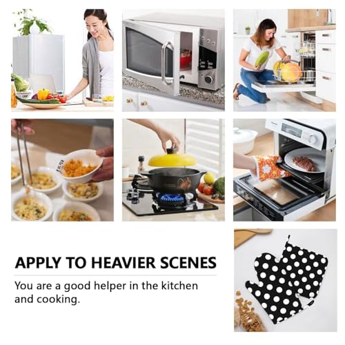 Black White Retro Polka Dot Oven Mitts and Pot Holders Sets of 4 (Black White Retro Polka Dot)