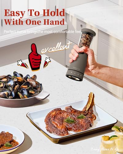 Electric Salt and Pepper Grinder Set with Storage Base (Light Gray)