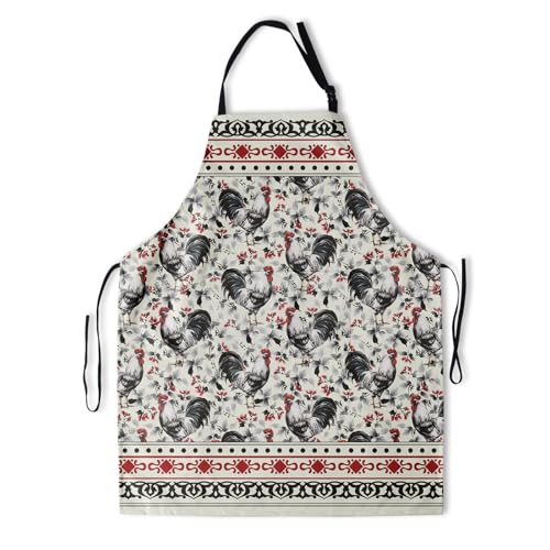 Farm Rooster Aprons for Women (33" x 28"(Pack of 1) / Farm Rooster White)