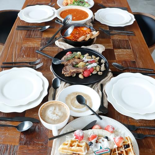 Black Silverware Set with Cuboid Handle 45 (Matte Black / 45 Pcs)