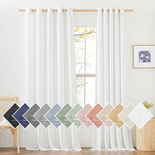 Faux Flax Linen Sheer Curtains for Privacy Protection (70"W x 96"L (Pack of 2) / Ivory)